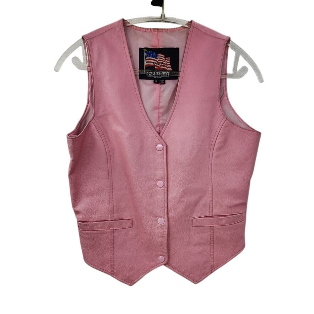 USA Leather Genuine Leather Pink Snap Front Vest Small